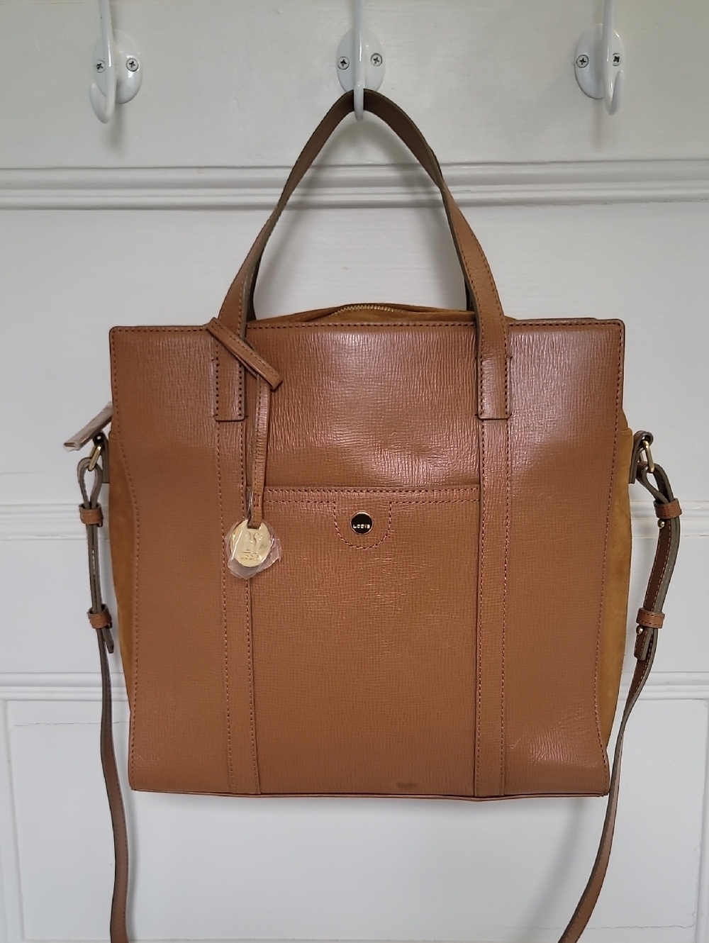 Lodis RFID Leather Tote Tan Crosshatch & Suede Large Zip Work Bag